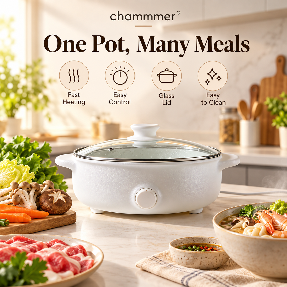 Multi-Purpose Household Electric Hot Pot – Non-Stick Inner Pot, Adjustable Temperature, Fast Heating for Hot Pot, Soup, Stew & Family Meals.🥑