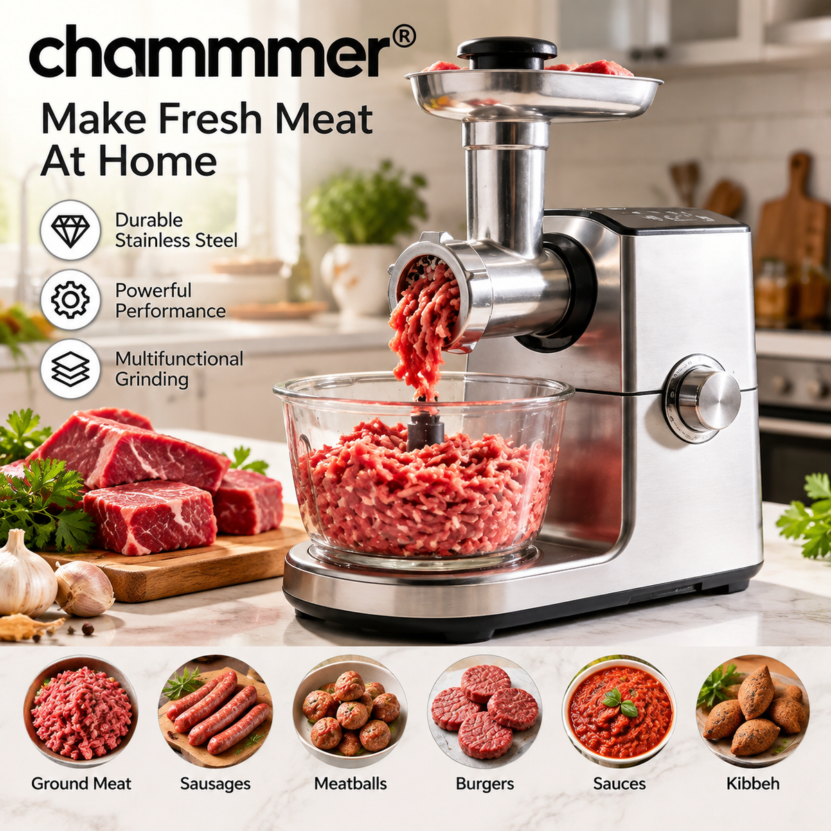 🥩Household Silent Multifunctional Meat Grinder ✨ Automatic Dual-Speed Meat Stuffing Chopping All-In-One Machine | Thickened Stainless Steel Food Processor | Easy Disassembly Anti-Pinch Auxiliary Food Meat Paste Garlic Chili Chopper All-Rounder⚙️