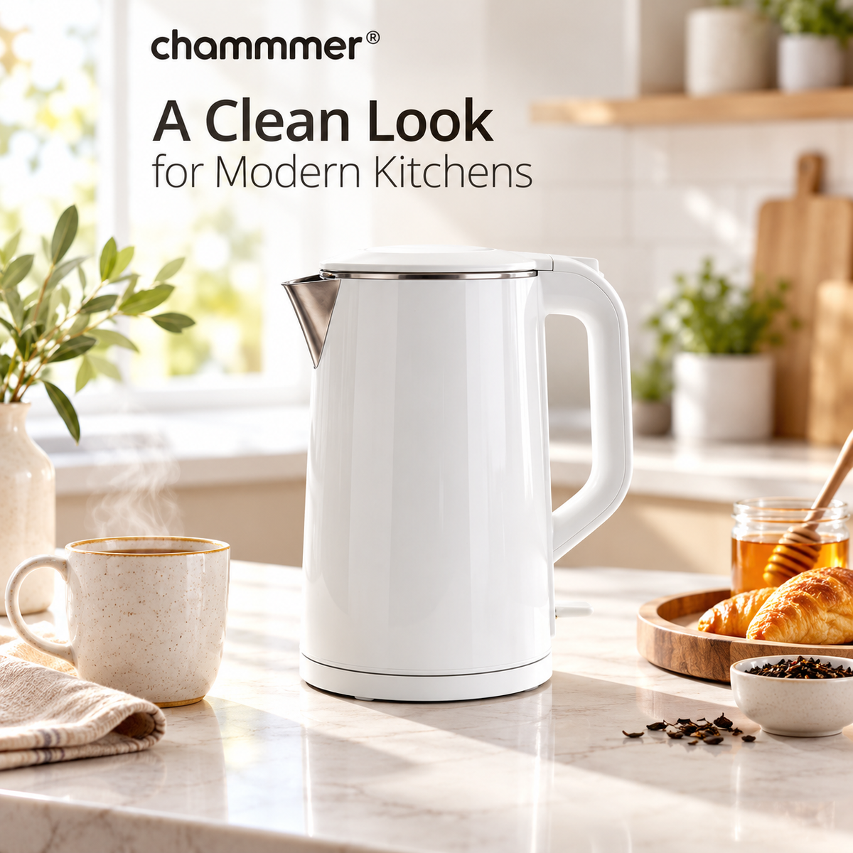 1.8L Large Capacity Food-Grade Stainless Steel Kettle, Fast Boiling, Auto Power Off & Dry Boil Protection, Heat Preservation & Anti-Scald, Easy to Clean, Quiet Operation.🥛