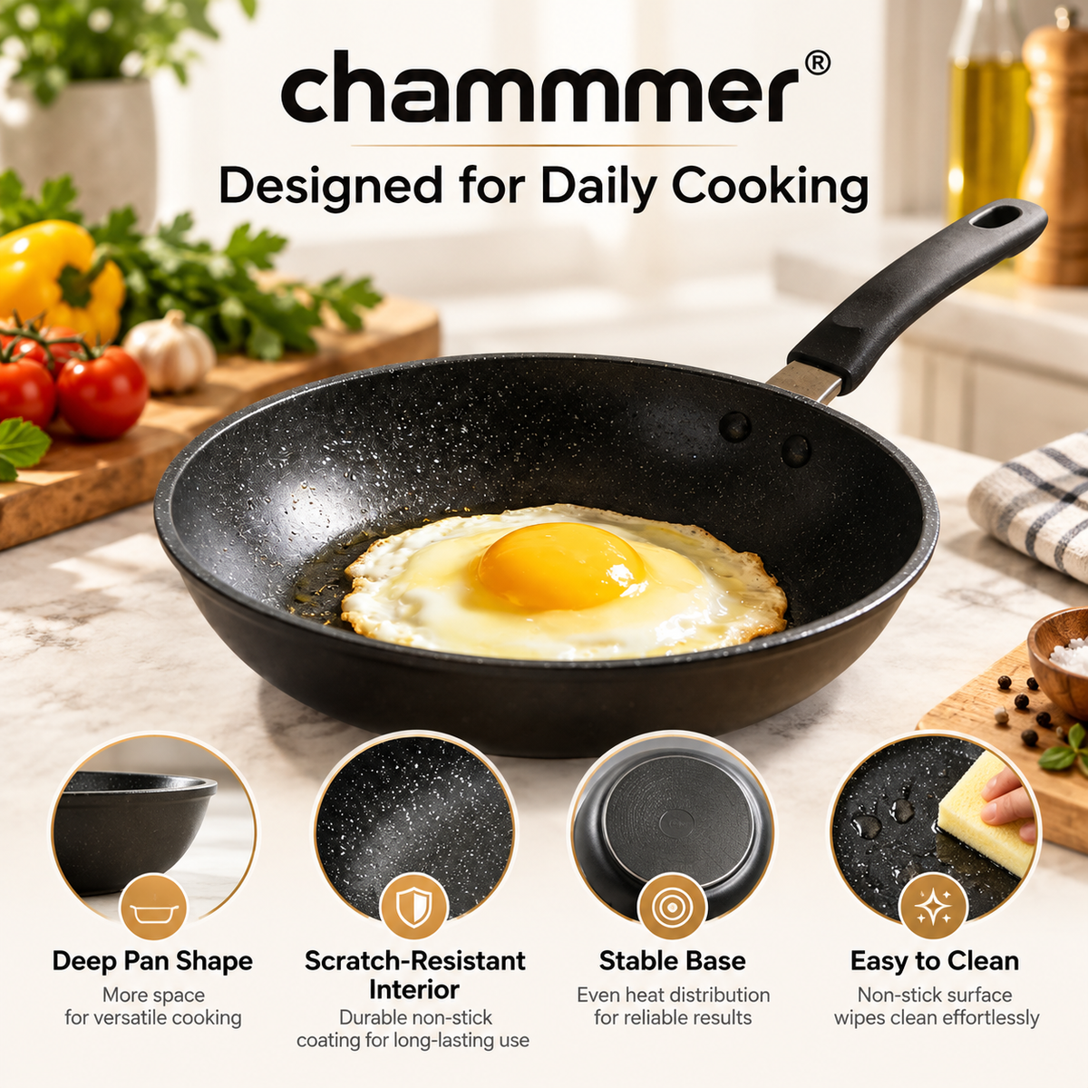 Household Non-Stick Frying Pan, Smoke-Free & Anti-Stick, High-Temperature Resistant & Scratch-Proof, Even Heat Conduction, All-in-One for Frying, Stir-Frying & Searing, Easy to Clean, Anti-Scald Handle.🍳