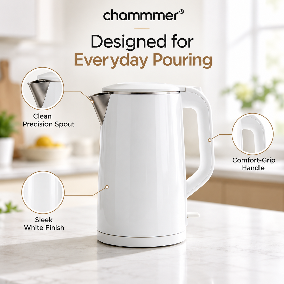 1.8L Large Capacity Food-Grade Stainless Steel Kettle, Fast Boiling, Auto Power Off & Dry Boil Protection, Heat Preservation & Anti-Scald, Easy to Clean, Quiet Operation.🥛