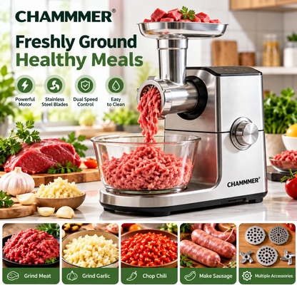 🥩Household Silent Multifunctional Meat Grinder ✨ Automatic Dual-Speed Meat Stuffing Chopping All-In-One Machine | Thickened Stainless Steel Food Processor | Easy Disassembly Anti-Pinch Auxiliary Food Meat Paste Garlic Chili Chopper All-Rounder⚙️